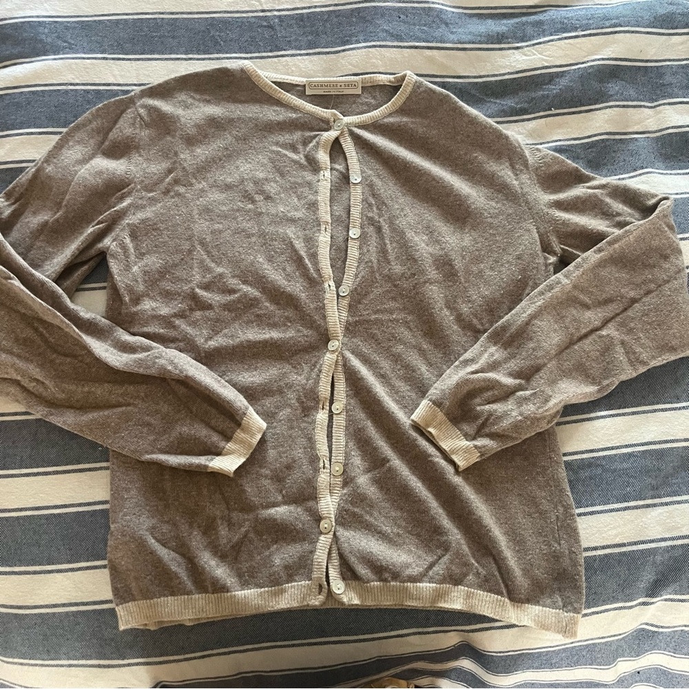 COPY - Vintage Taupe Cashmere Cardigan and Short sleeved shell set